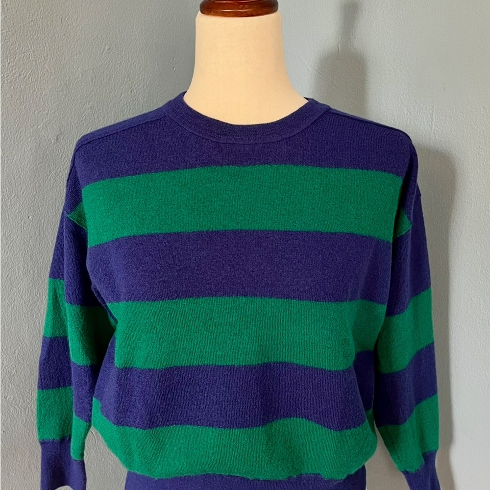 NWOT-Madewell women’s Crewneck 100% merino wool in Green and Blue size xs